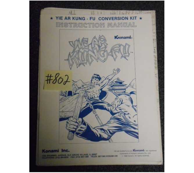 YIE AR KUNG-FU Arcade Machine Game CONVERSION KIT INSTRUCTION MANUAL #802 for sale 