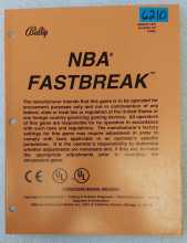 BALLY NBA FASTBREAK Pinball OPERATIONS MANUAL #6210 