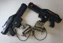 PAIR of Fixed MACHINE GUNS w WIRING from Chinese Arcade Game Cabinet running Aliens (2387)