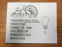 Midway Transparent Sign Marquee Carnival Light Bulbs 11watt S14 - Pack of 20 bulbs - #203B11S14Y - Yellow for sale
